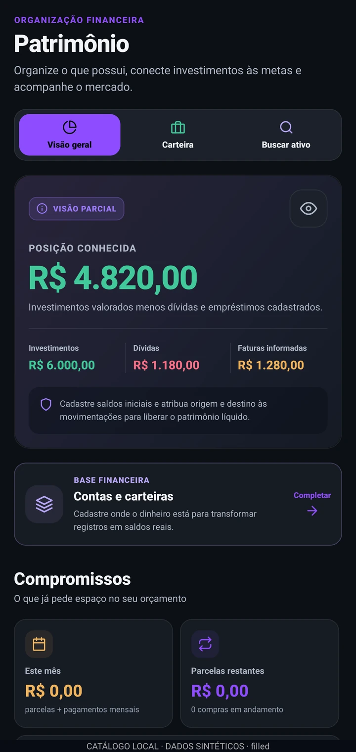Patrimônio do Cresce+ com posições e compromissos cadastrados