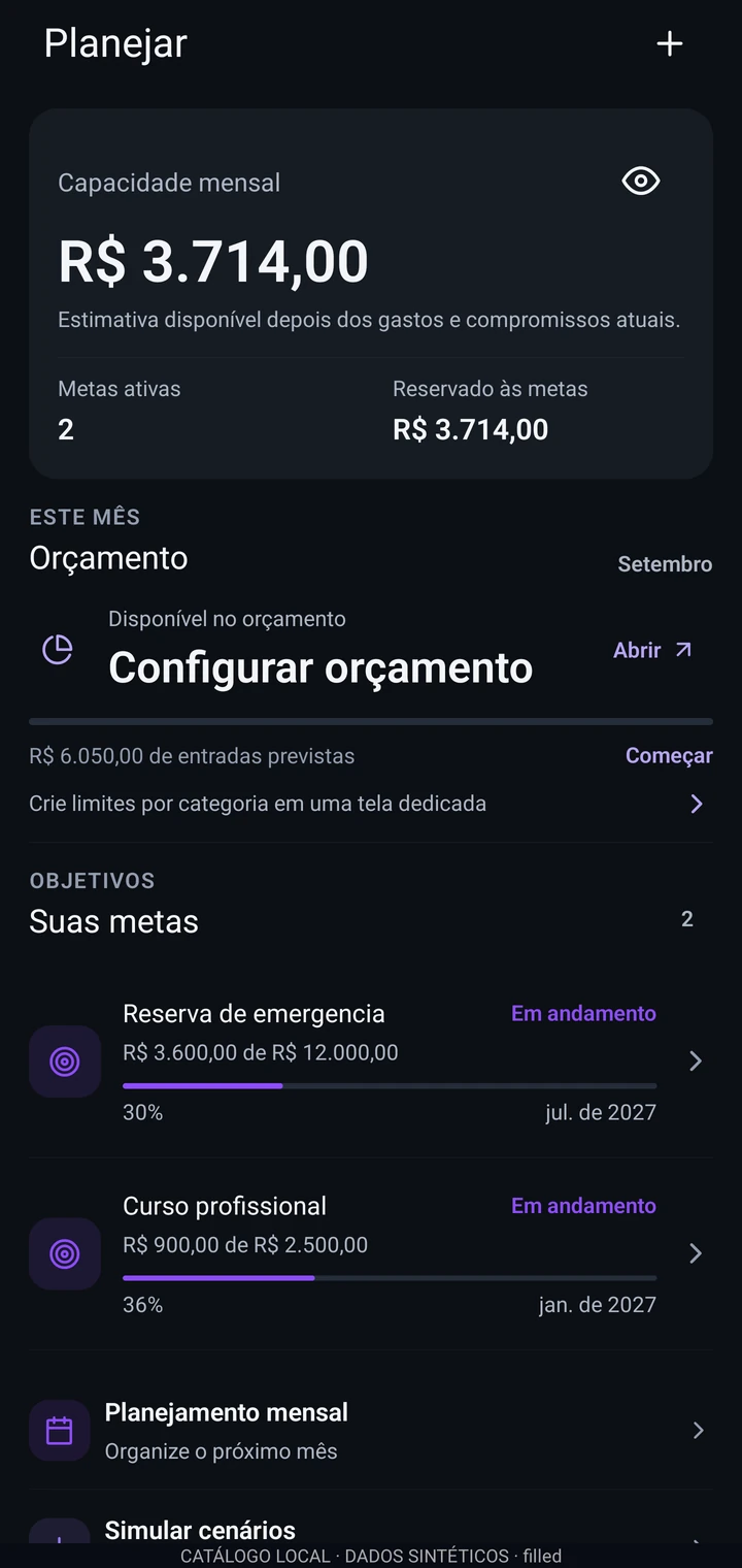 Planejamento do Cresce+ com capacidade mensal, orçamento e progresso das metas