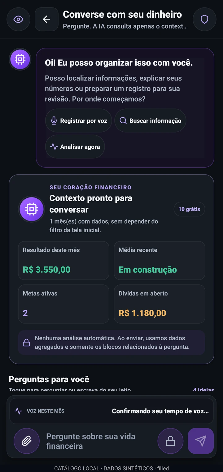 Sara no Cresce+ com perguntas sugeridas e contexto demonstrativo